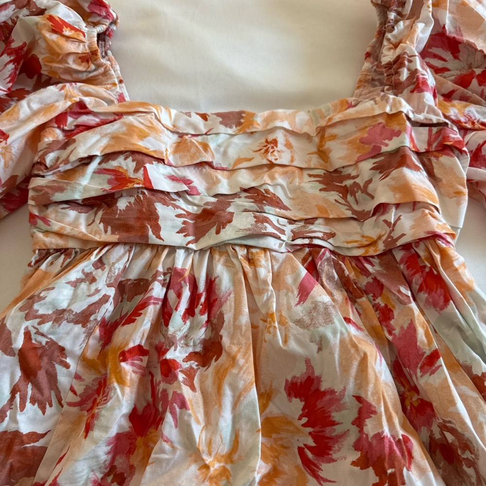 Abercrombie & Fitch peach Orange pink  Puff Sleeve Dress - Picture 4 of 7